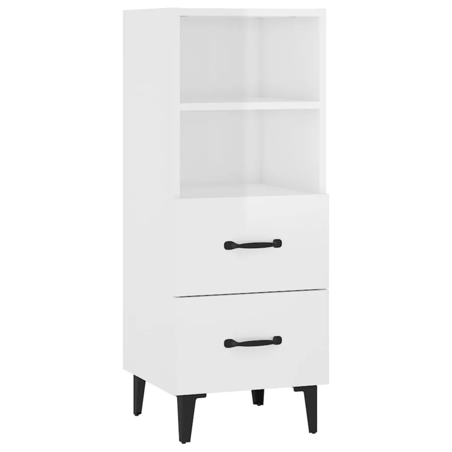 Buffet Blanc brillant 34,5x34x90 cm Bois d'ingénierie - 2