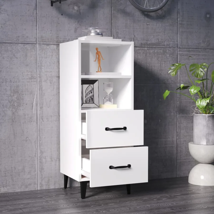 Buffet Blanc brillant 34,5x34x90 cm Bois d'ingénierie - 3