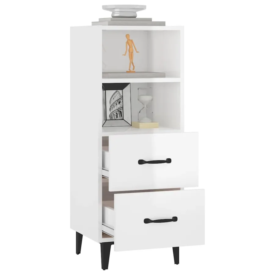 Buffet Blanc brillant 34,5x34x90 cm Bois d'ingénierie - 5