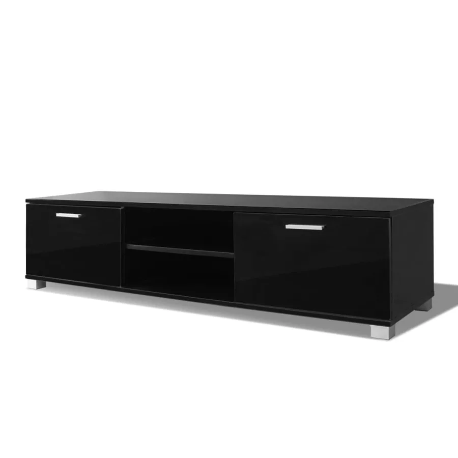 Meuble TV Noir brillant 140x40,5x35 cm - 2