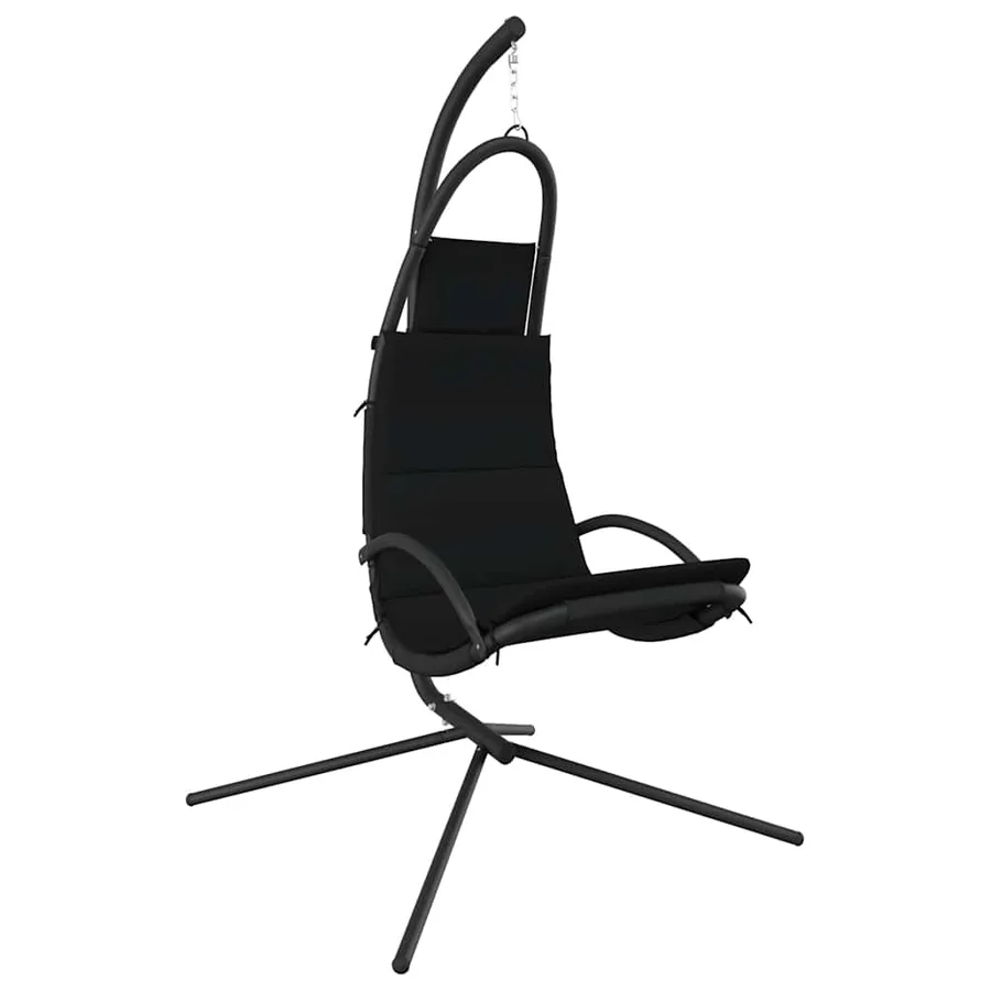 Chaise balançoire de jardin et coussin noir tissu Oxford/acier - 2