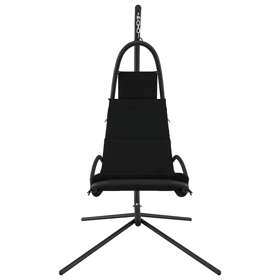 Chaise balançoire de jardin et coussin noir tissu Oxford/acier - 3