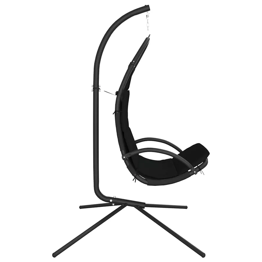 Chaise balançoire de jardin et coussin noir tissu Oxford/acier - 4