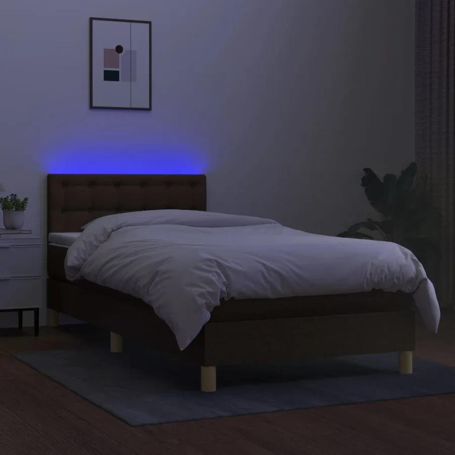 Sommier à lattes de lit et matelas et LED Marron foncé 90x190cm - 4