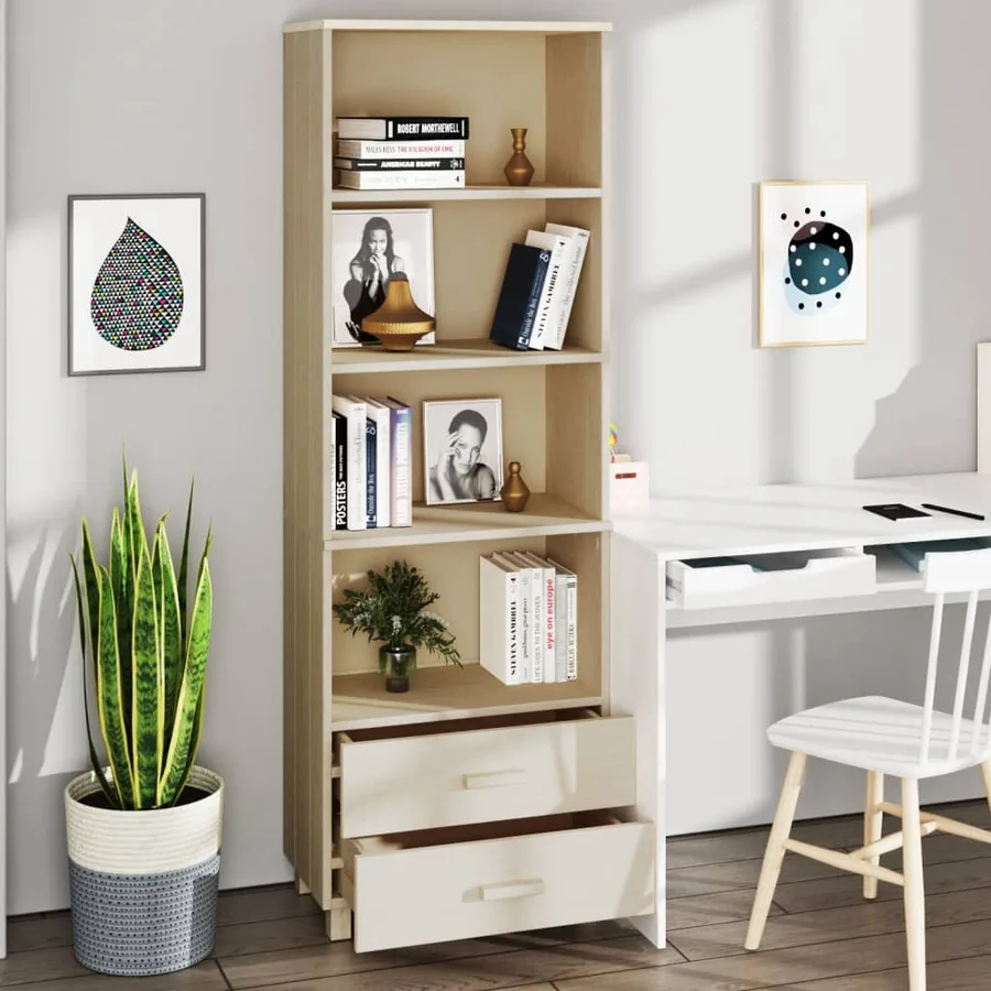 Buffet HAMAR Marron miel 60x35x180 cm Bois massif de pin - 4