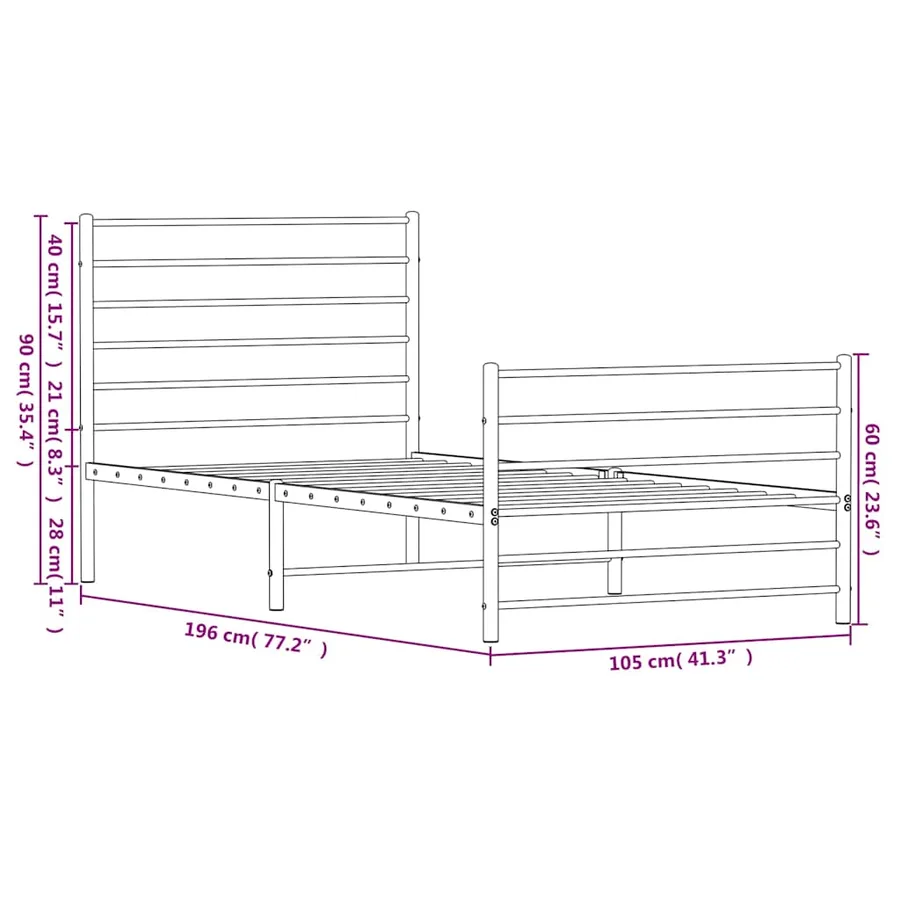 Cadre de lit métal sans matelas et pied de lit blanc 100x190 cm - 10