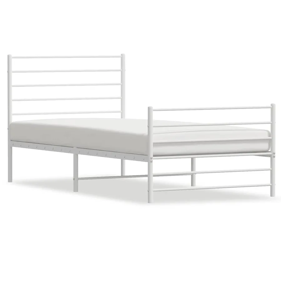 Cadre de lit métal sans matelas et pied de lit blanc 100x190 cm - 2
