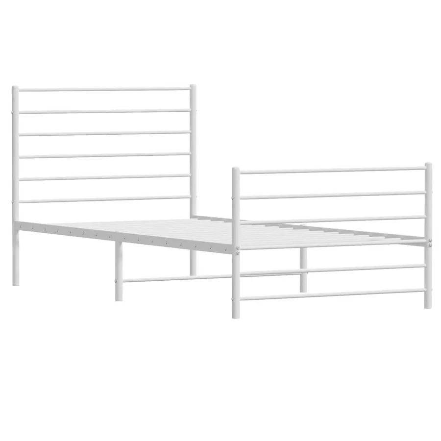 Cadre de lit métal sans matelas et pied de lit blanc 100x190 cm - 4