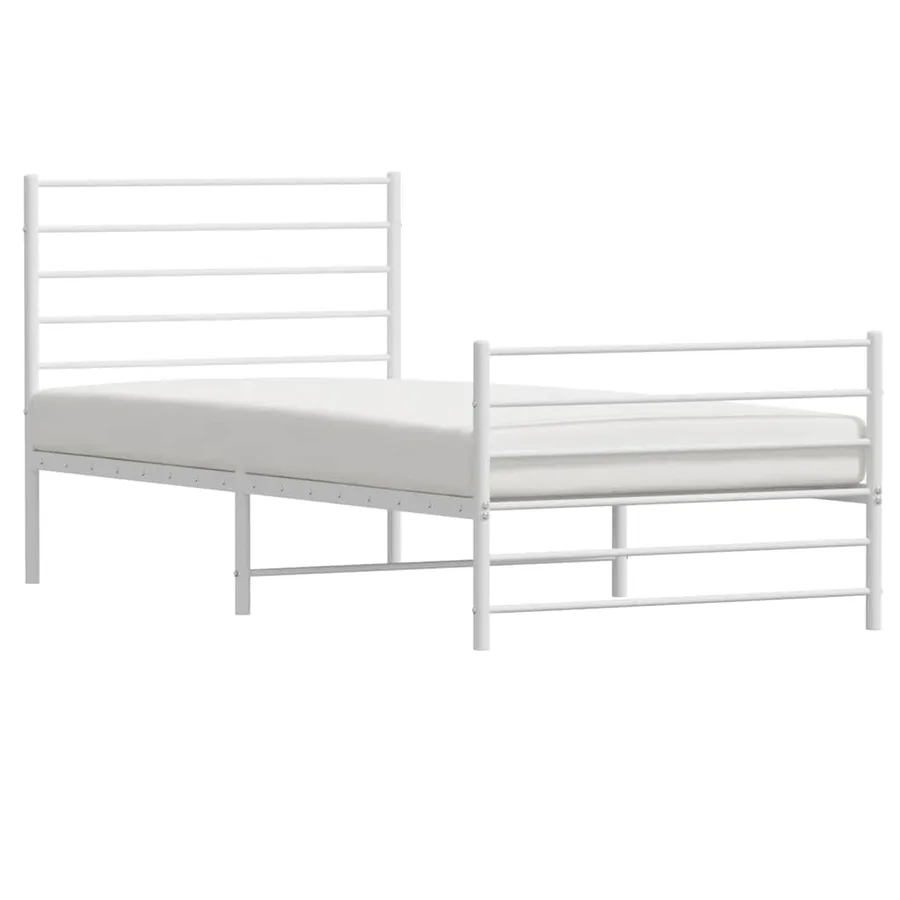 Cadre de lit métal sans matelas et pied de lit blanc 100x190 cm - 5