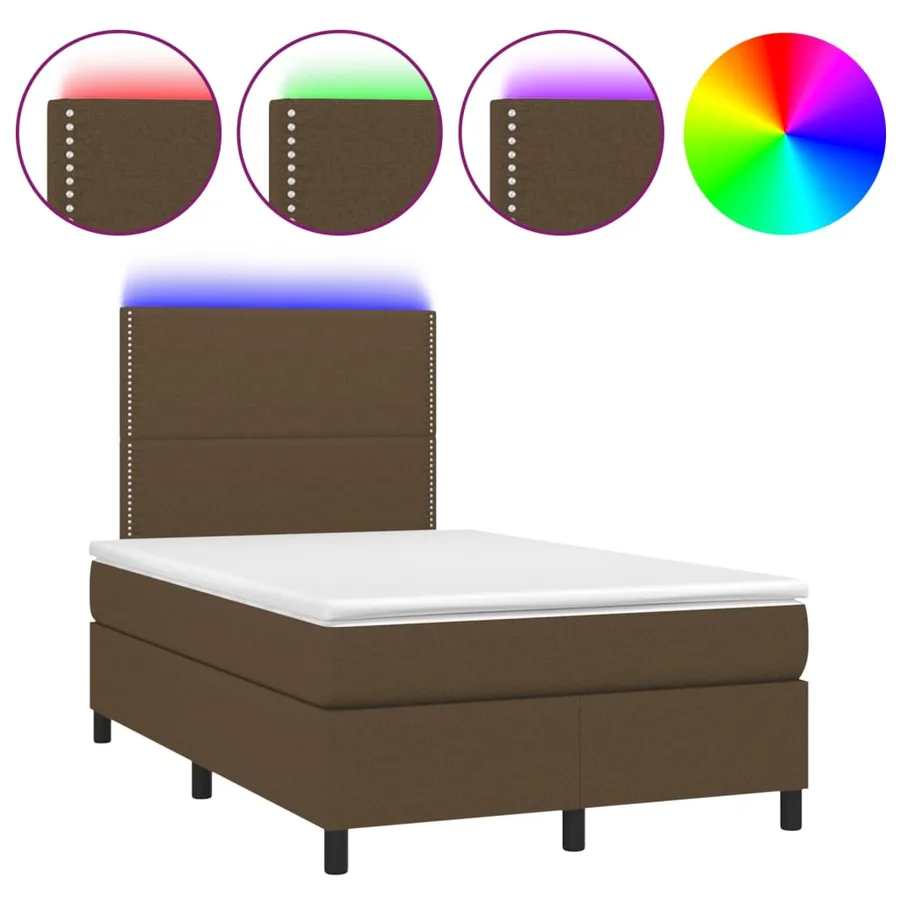 Sommier à lattes de lit matelas et LED Marron foncé 120x200 cm - 2