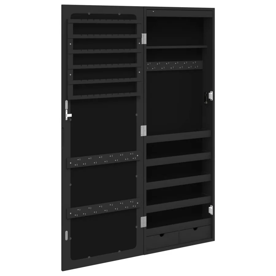 Armoire à bijoux avec miroir et éclairage LED mural noir - 8