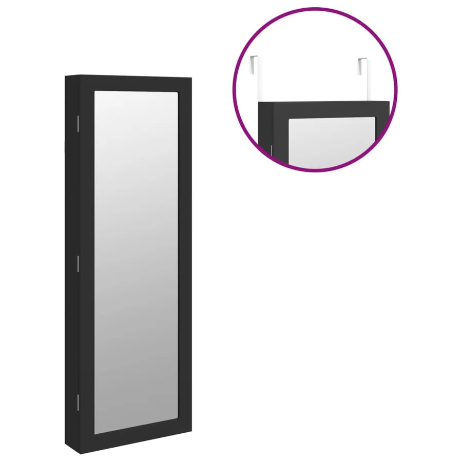Armoire à bijoux avec miroir et éclairage LED mural noir - 9