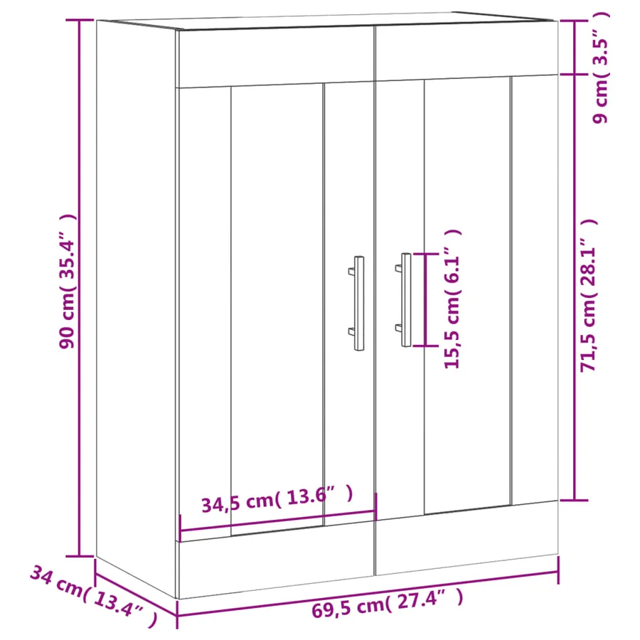 Armoire murale blanc 69,5x34x90 cm bois d'ingénierie - 13