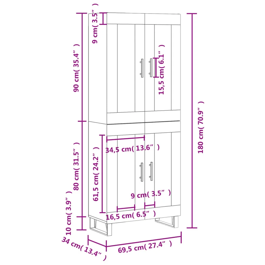 Buffet haut Blanc 69,5x34x180 cm Bois d'ingénierie - 13