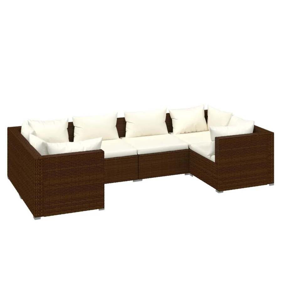 Salon de jardin 6 pcs avec coussins Résine tressée Marron - 2