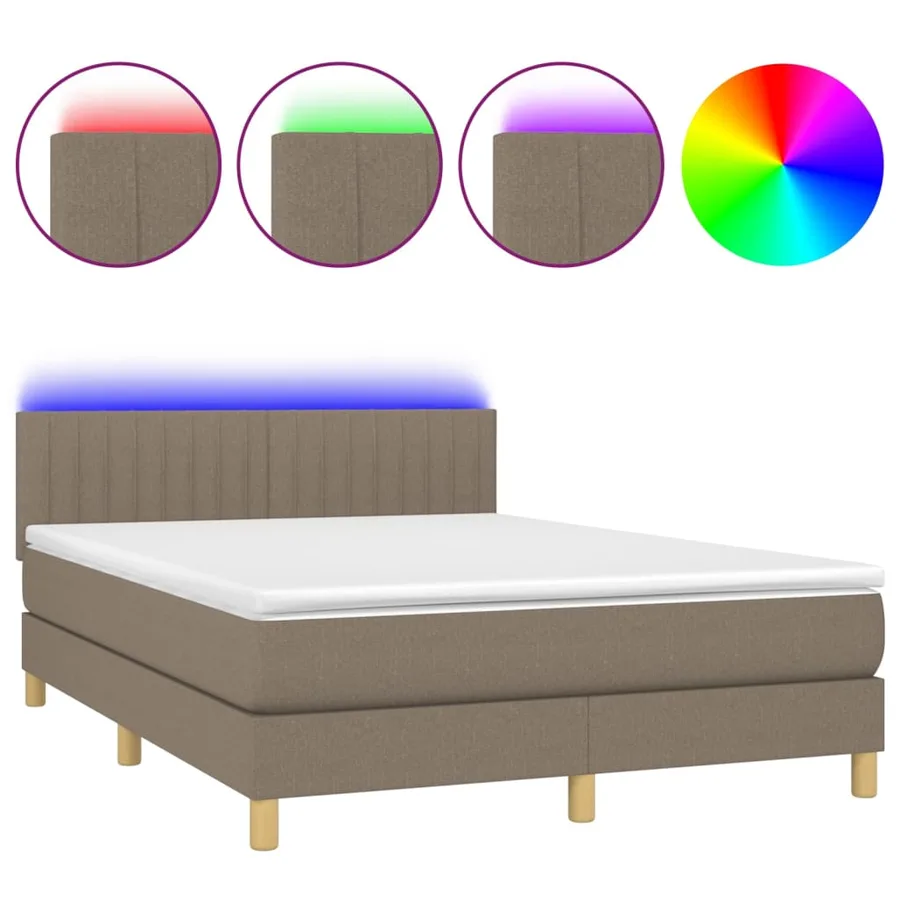Sommier à lattes de lit avec matelas LED Taupe 140x190 cm Tissu - 2