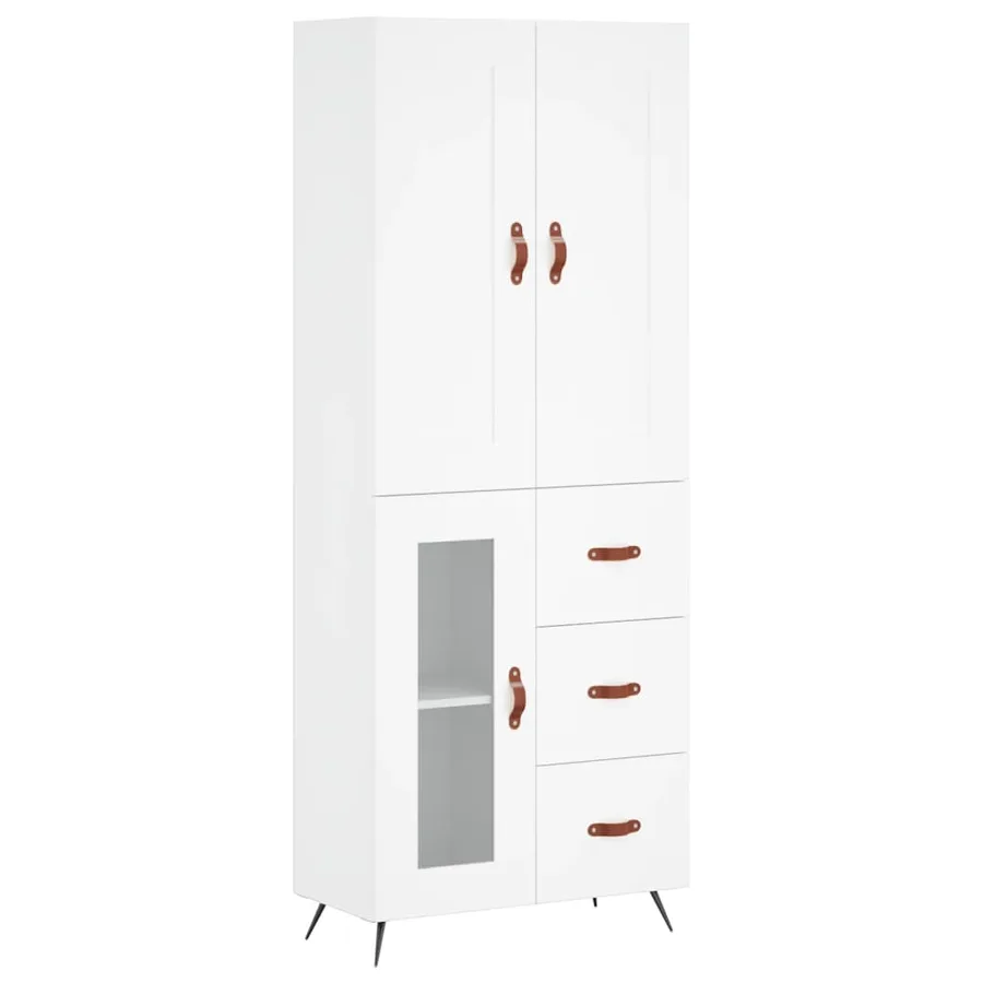Buffet haut Blanc 69,5x34x180 cm Bois d'ingénierie - 2