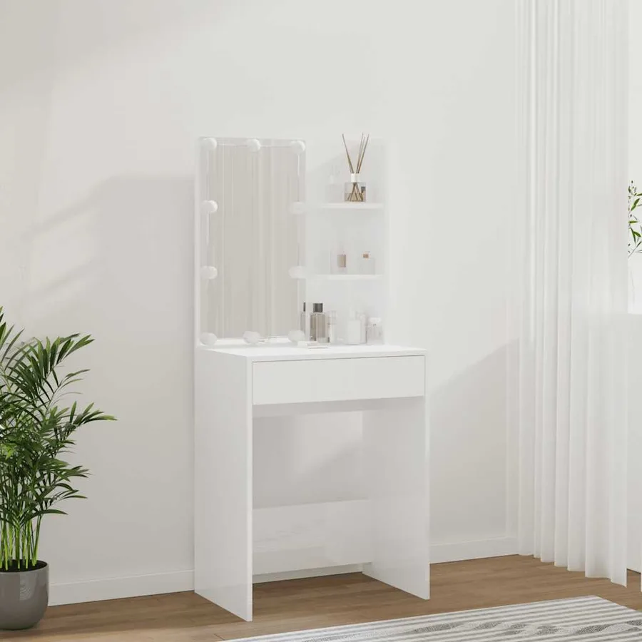 Coiffeuse avec LED Blanc brillant 60x40x140 cm - 15