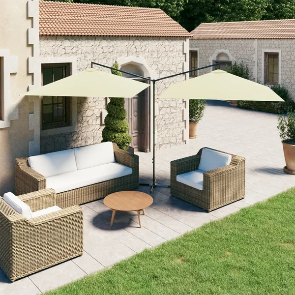 Parasol de jardin double avec mât en acier Sable 600x300 cm