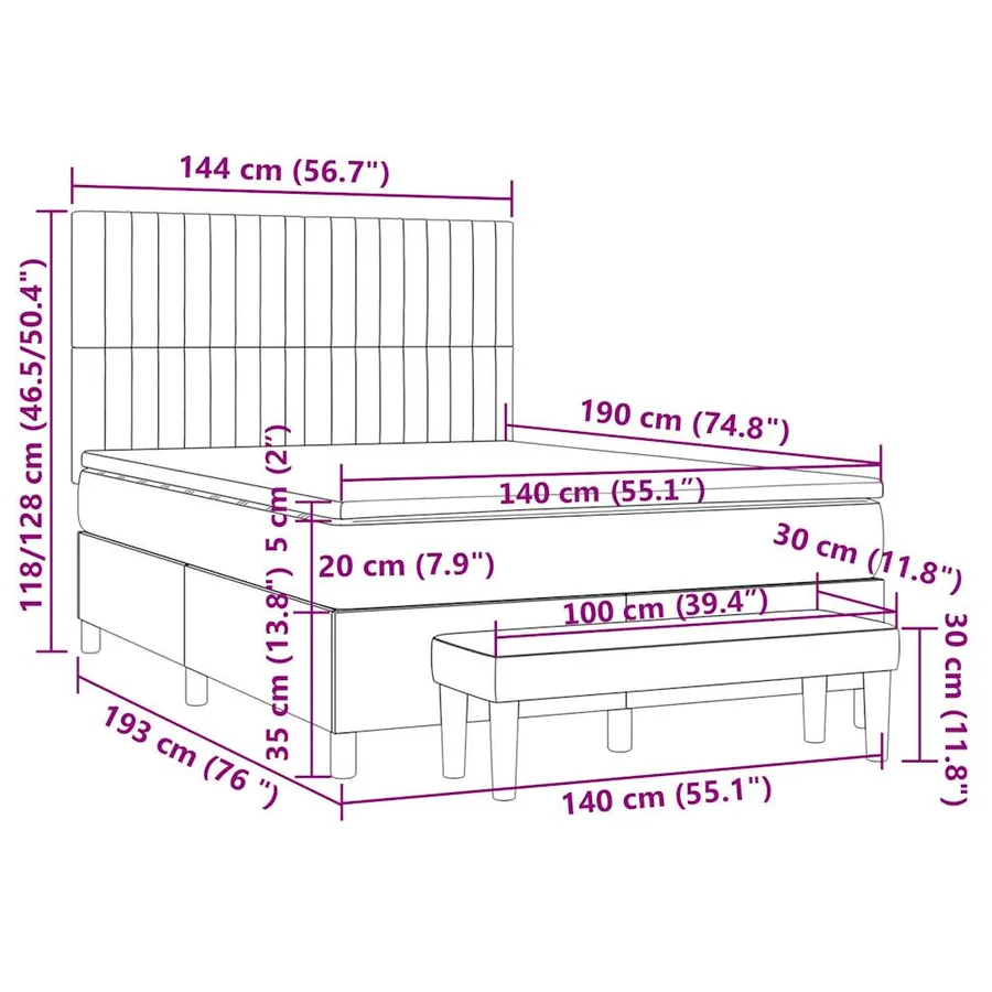 Sommier à lattes de lit avec matelas Taupe 140x190 cm Tissu - 8