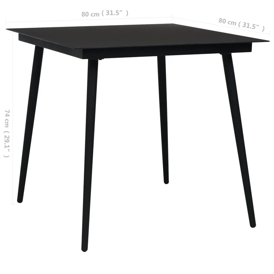Table à dîner de jardin Noir 80x80x74 cm Acier et verre - 4