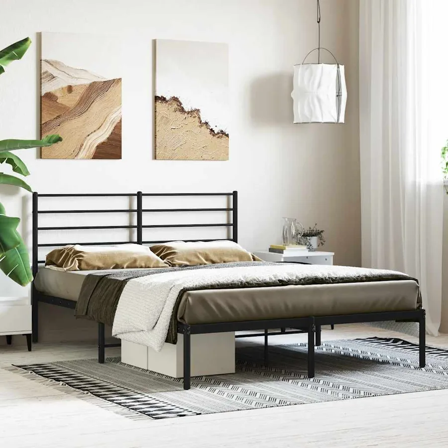 Cadre de lit métal sans matelas avec tête de lit noir 120x190cm