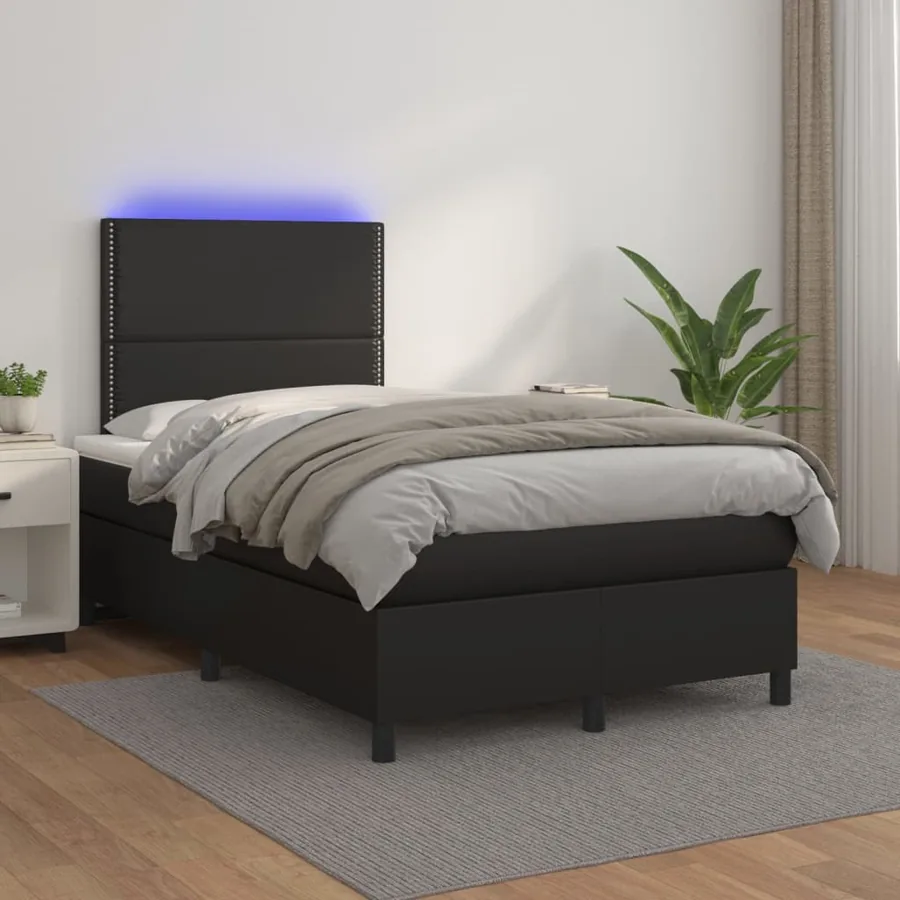 Sommier à lattes de lit avec matelas et LED Noir 120x200 cm
