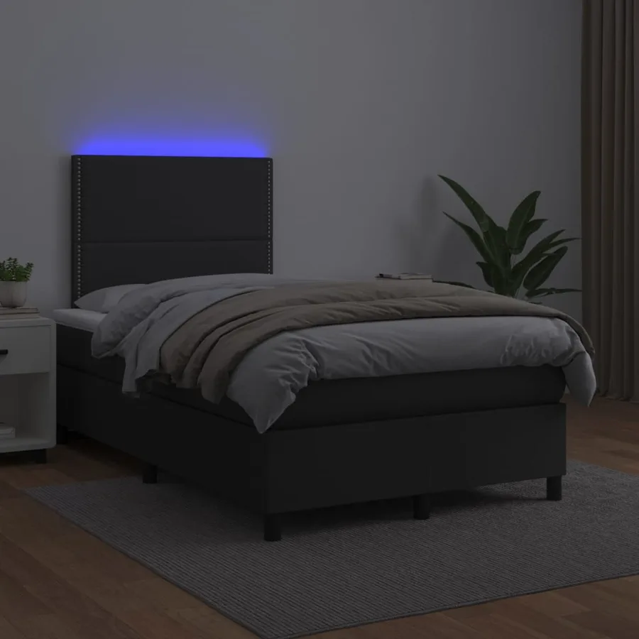Sommier à lattes de lit avec matelas et LED Noir 120x200 cm - 4
