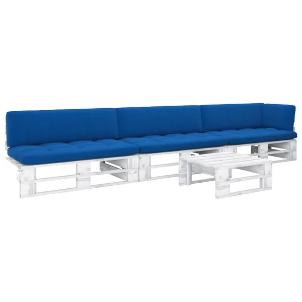 Salon de jardin palette 4 pcs et coussins Pin imprégné de blanc