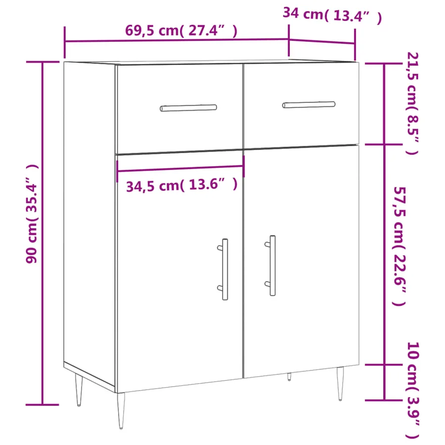 Buffet blanc 69,5x34x90 cm bois d'ingénierie - 13
