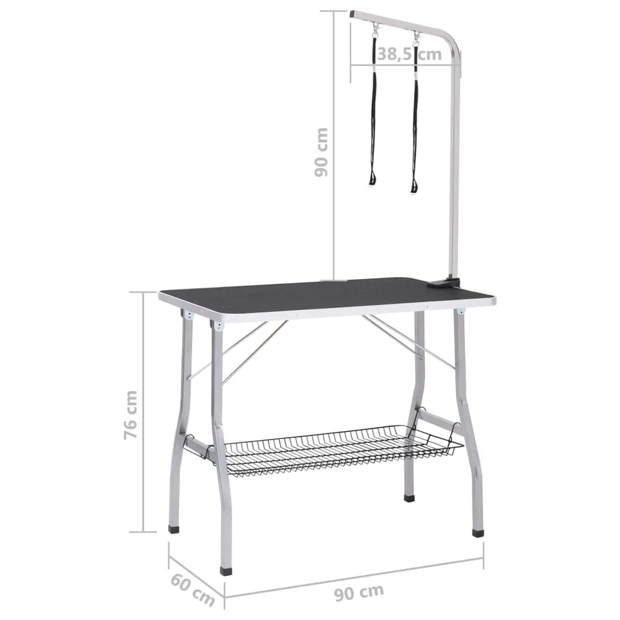 Table de toilettage réglable de chiens avec 2 boucles et panier - 11
