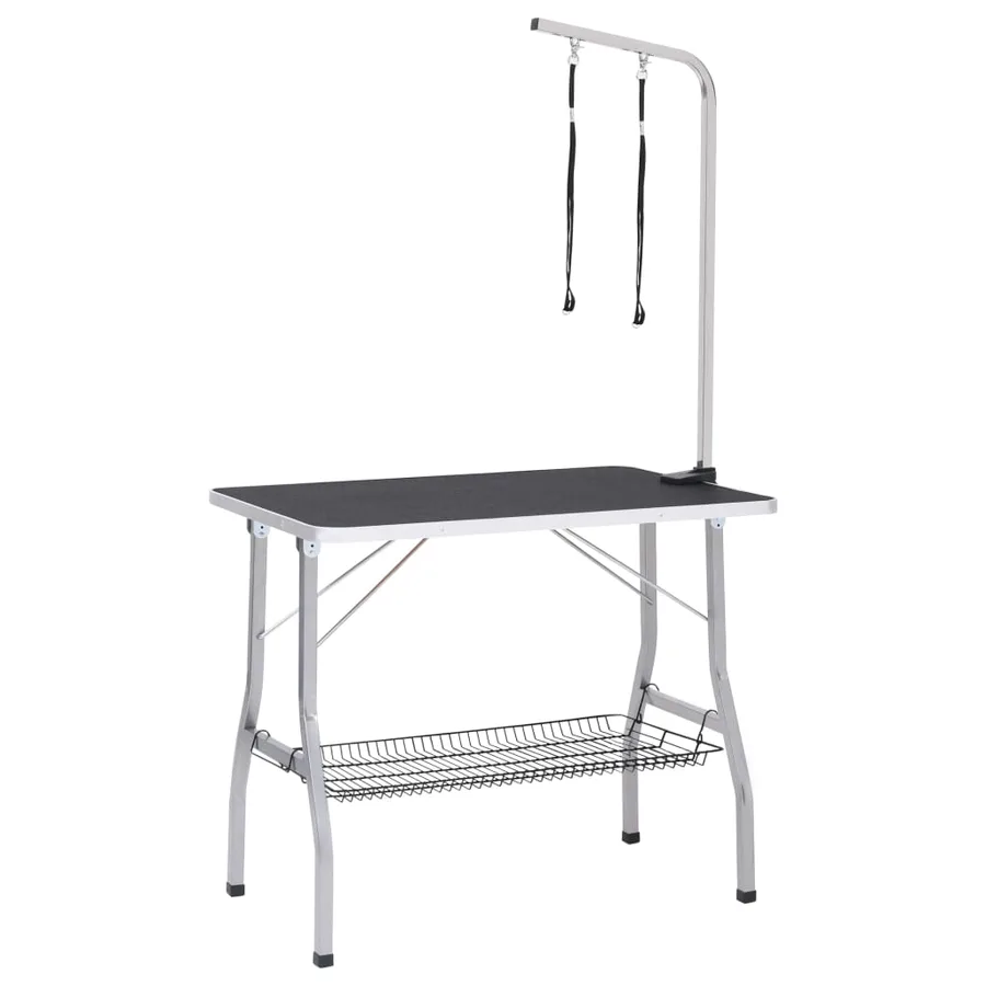 Table de toilettage réglable de chiens avec 2 boucles et panier - 2