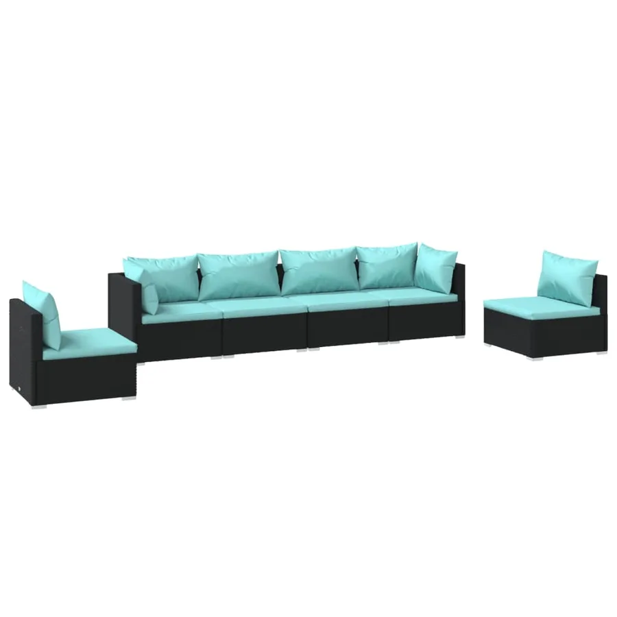 Salon de jardin 6 pcs avec coussins Résine tressée Noir - 2
