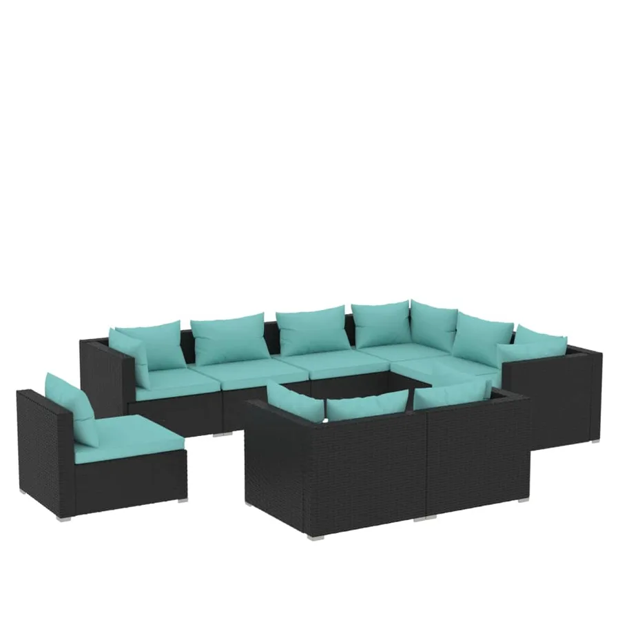Salon de jardin 9 pcs avec coussins Résine tressée Noir - 2