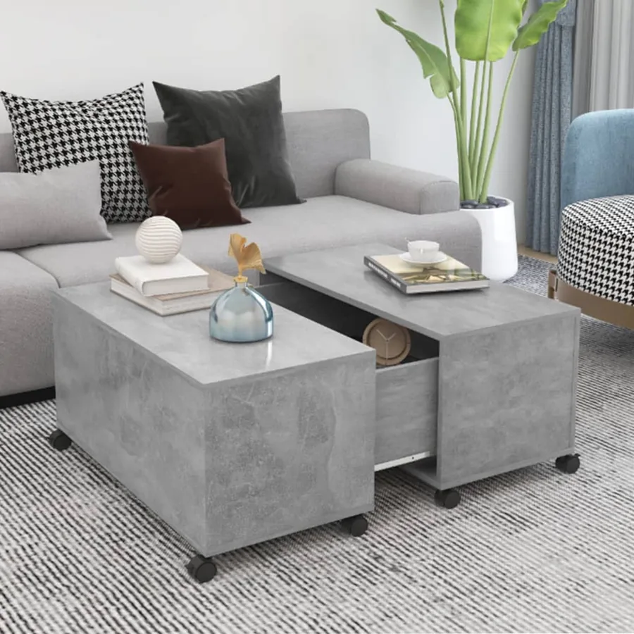 Table basse gris béton 75x75x38 cm bois d'ingénierie