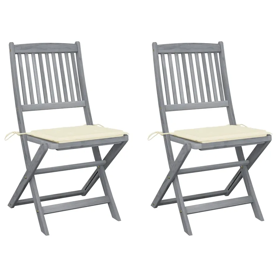 Chaises pliables d'extérieur lot de 2 et coussins Bois d'acacia