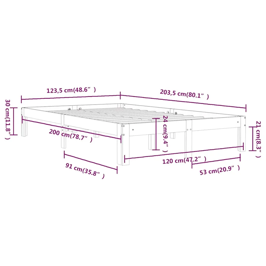 Cadre de lit sans matelas blanc bois de pin massif 120x200 cm - 8