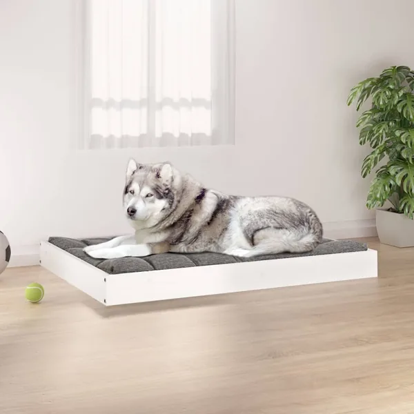 Lit pour chien Blanc 101,5x74x9 cm Bois de pin solide