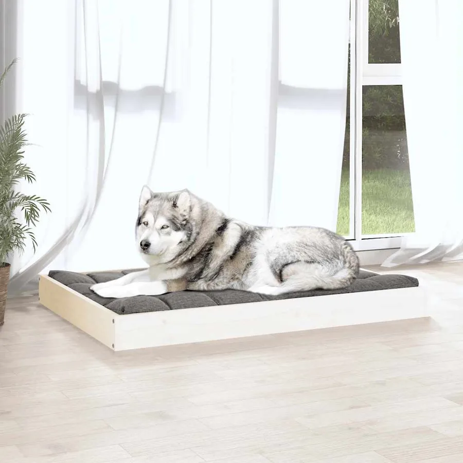 Lit pour chien Blanc 101,5x74x9 cm Bois de pin solide - 5