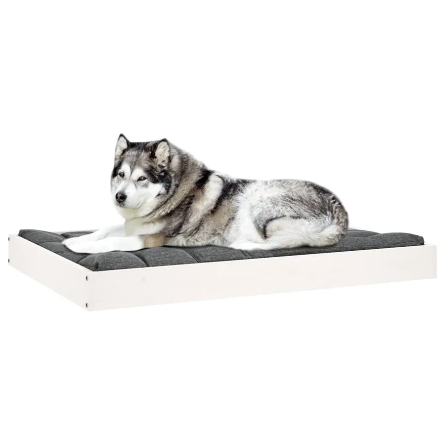 Lit pour chien Blanc 101,5x74x9 cm Bois de pin solide - 6