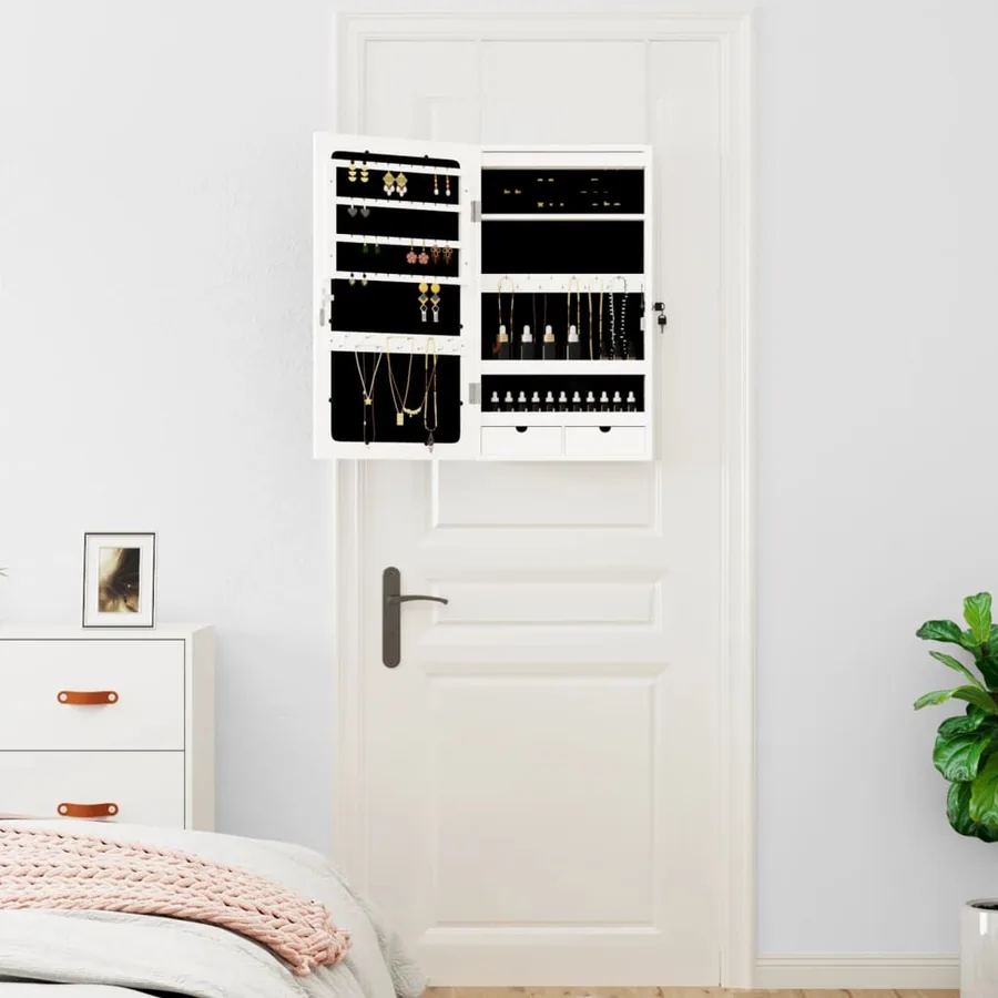 Armoire à bijoux avec miroir et éclairage LED mural blanc - 3