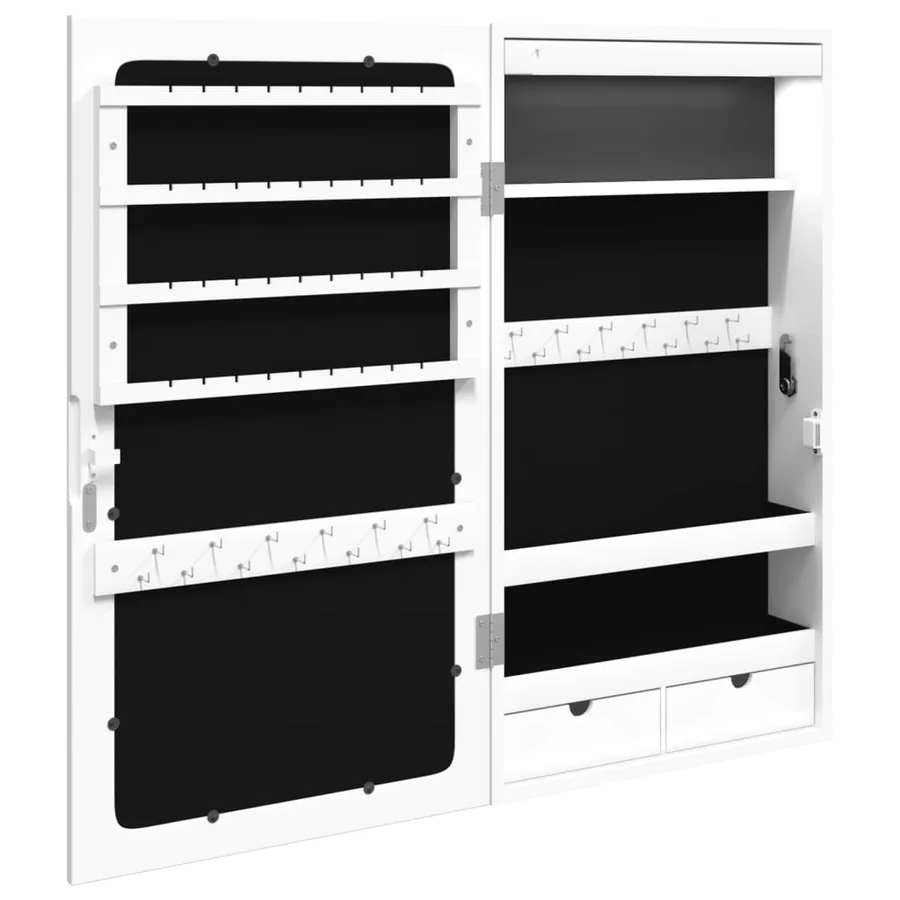 Armoire à bijoux avec miroir et éclairage LED mural blanc - 8