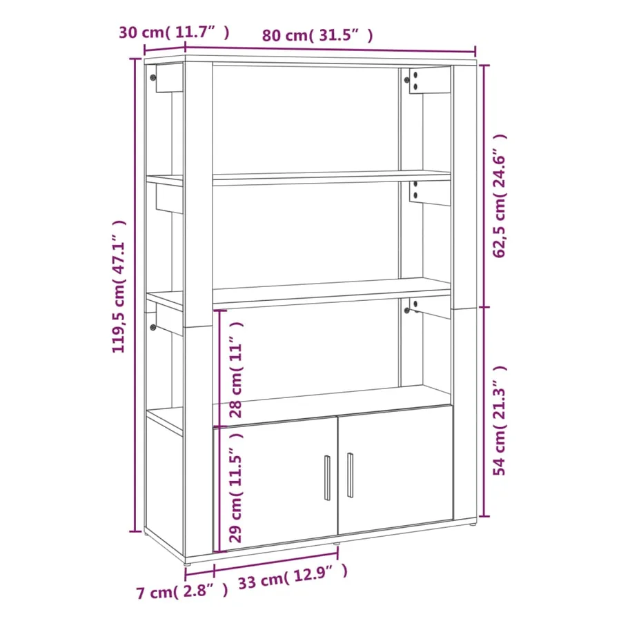 Buffet Gris béton 80x30x119,5 cm Bois d'ingénierie - 10