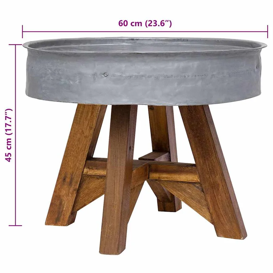 Table basse bois de récupération mélangé 60x45 cm argenté - 6
