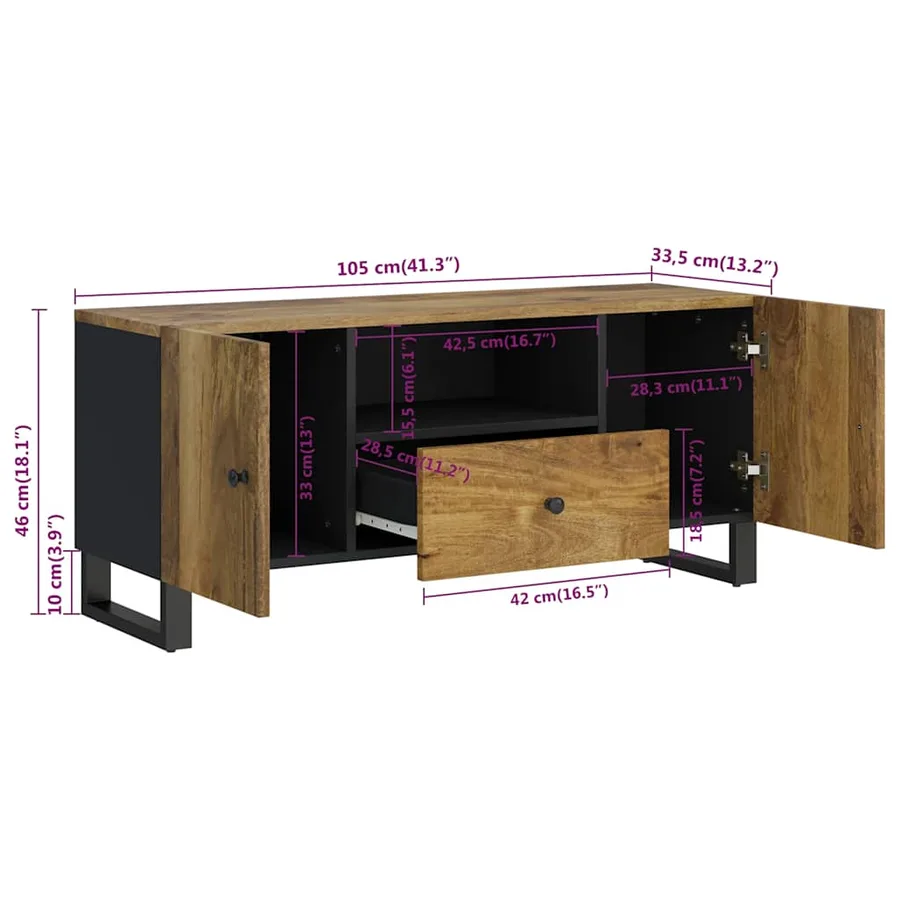 Meuble TV 105x33,5x46 cm bois de manguier et d'ingénierie - 9