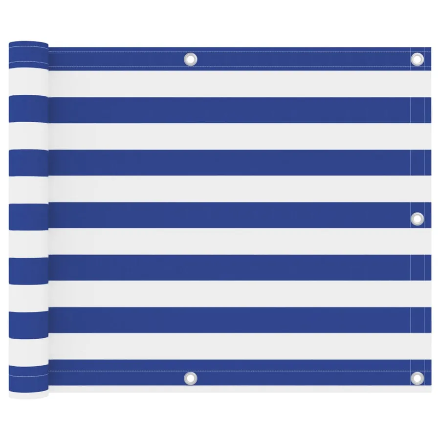 Écran de balcon Blanc et bleu 75x300 cm Tissu Oxford
