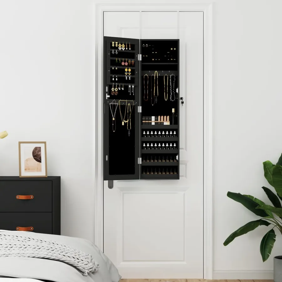 Armoire à bijoux avec miroir murale noir 30x8,5x106 cm - 3