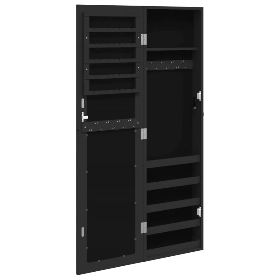 Armoire à bijoux avec miroir murale noir 30x8,5x106 cm - 5