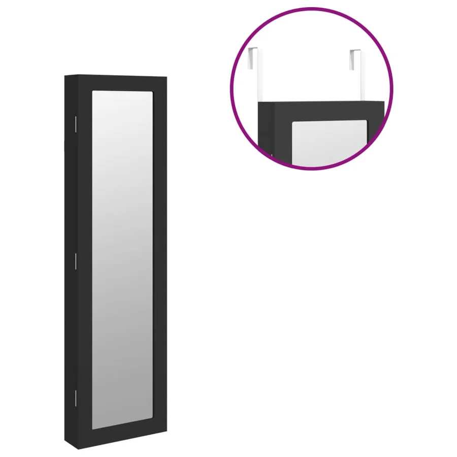 Armoire à bijoux avec miroir murale noir 30x8,5x106 cm - 9