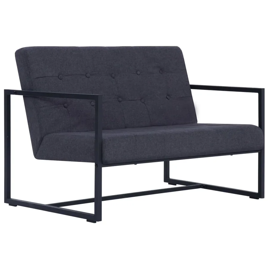 Sofa à 2 places avec accoudoirs Gris foncé Acier et tissu - 2